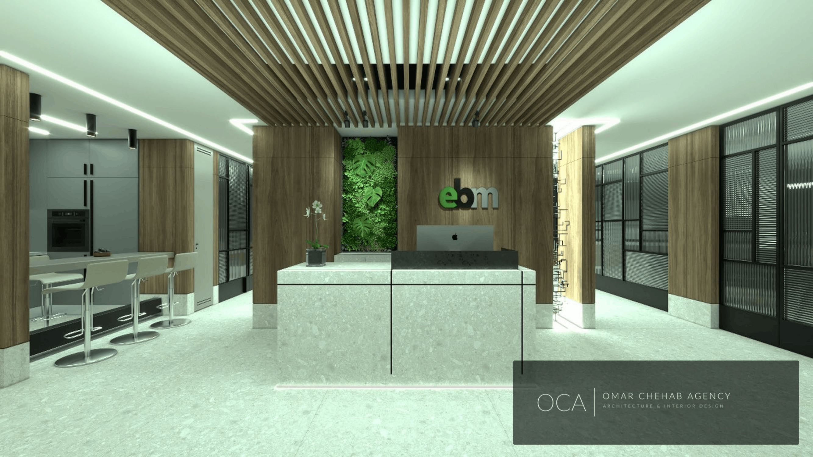 Open office reception with defined zones
